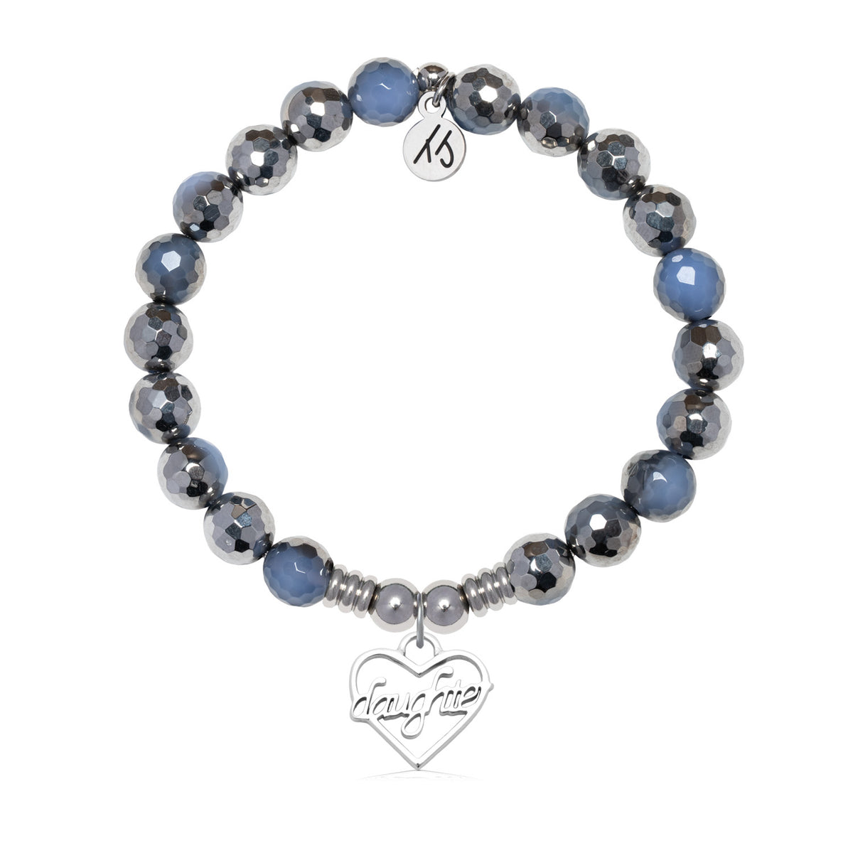 Daughter Charm with Silver Dipped Sky Blue Agate Gemstone Bracelet