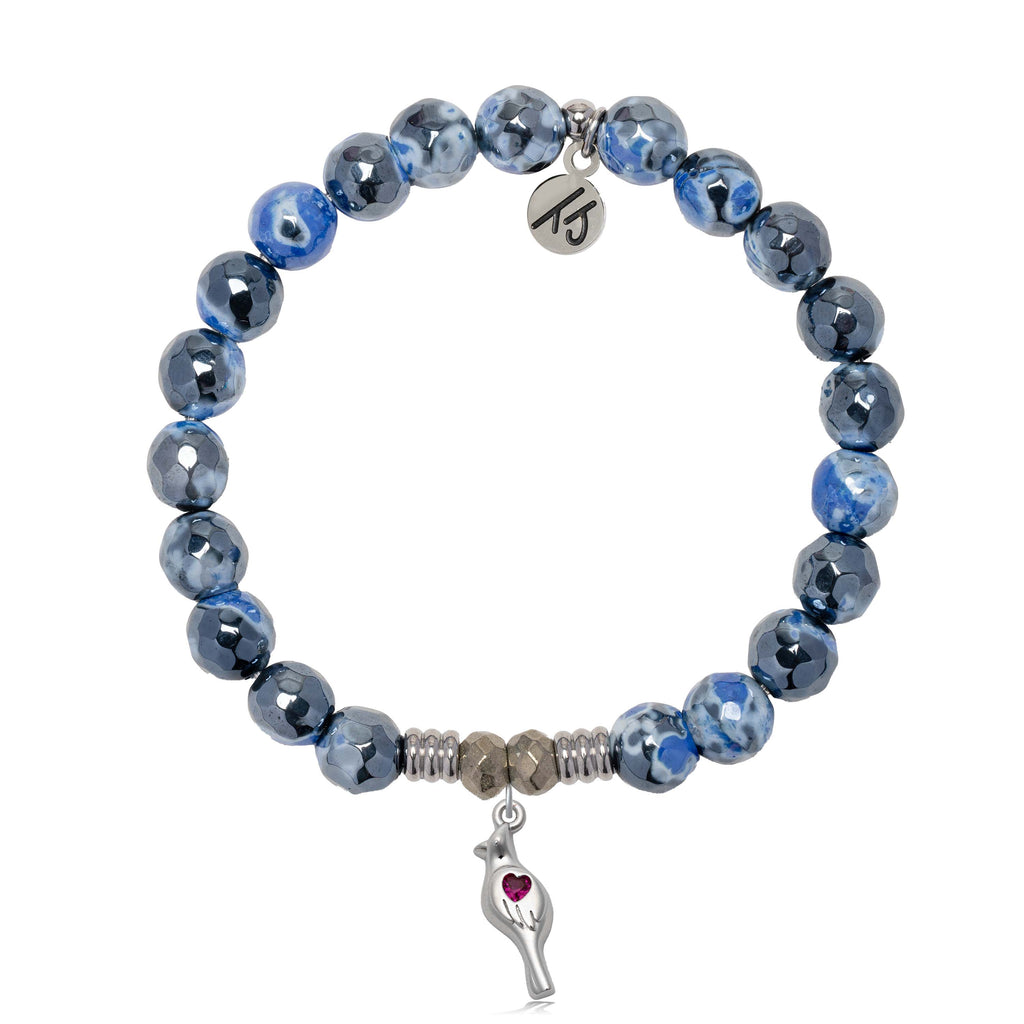 Denim Blue Agate Gemstone Bracelet with Cardinal CZ Sterling Silver Charm