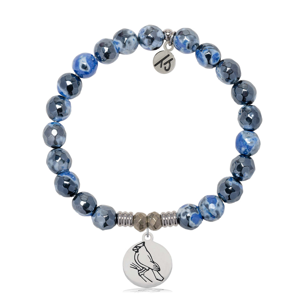 Denim Blue Agate Gemstone Bracelet with Cardinal Sterling Silver Charm