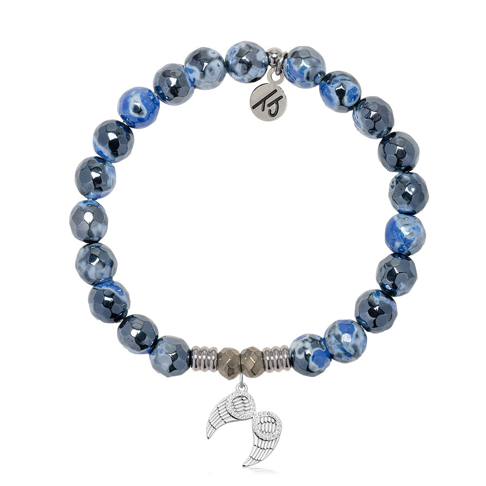 Denim Blue Agate Gemstone Bracelet with Infinite Protection Sterling Silver Charm