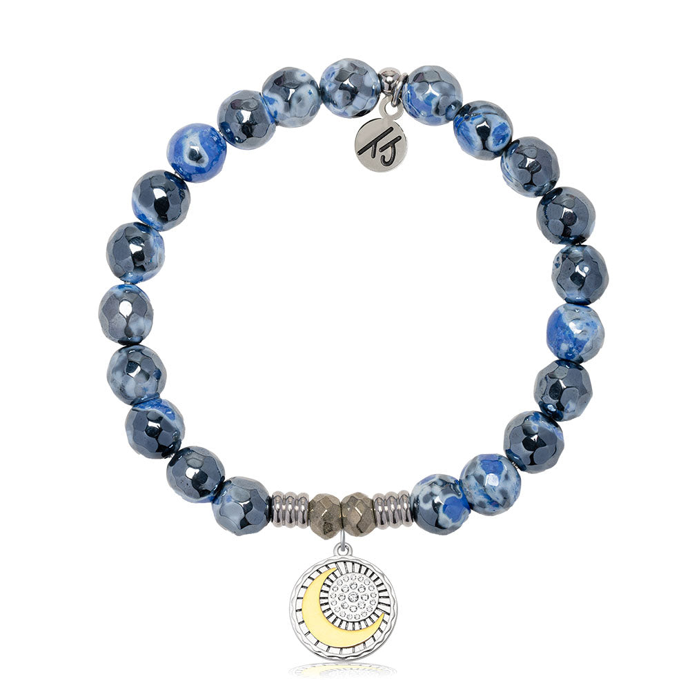 Denim Blue Agate Gemstone Bracelet with Radiant Soul Sterling Silver Charm