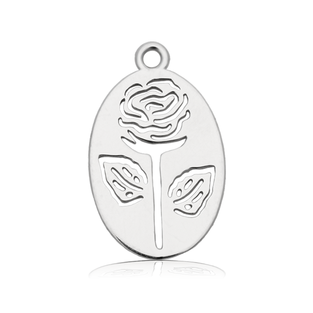 Denim Blue Agate Gemstone Bracelet with Rose Cutout Sterling Silver Charm