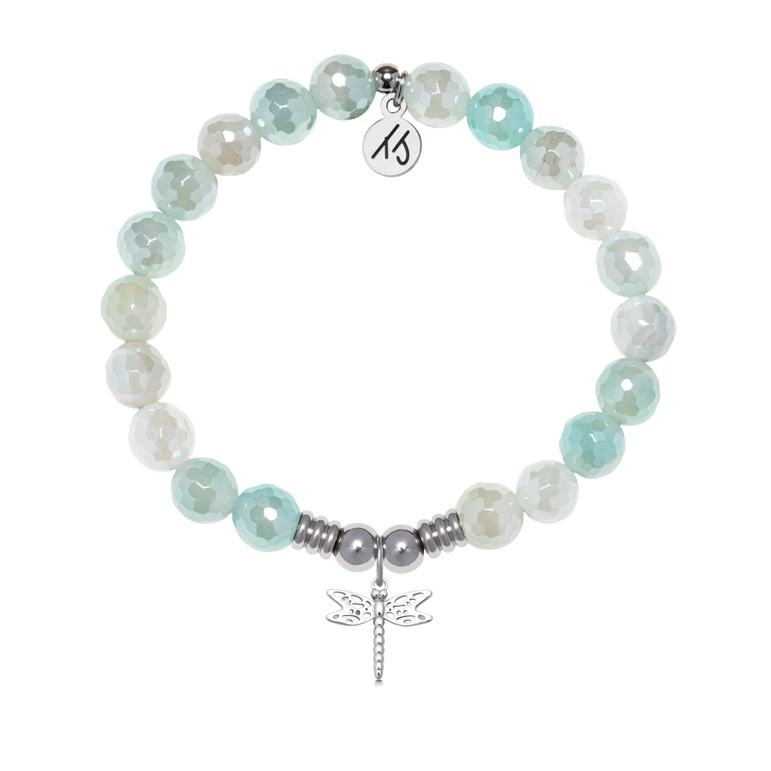 Dragonfly Charm with Aqua Agate Gemstone Bracelet