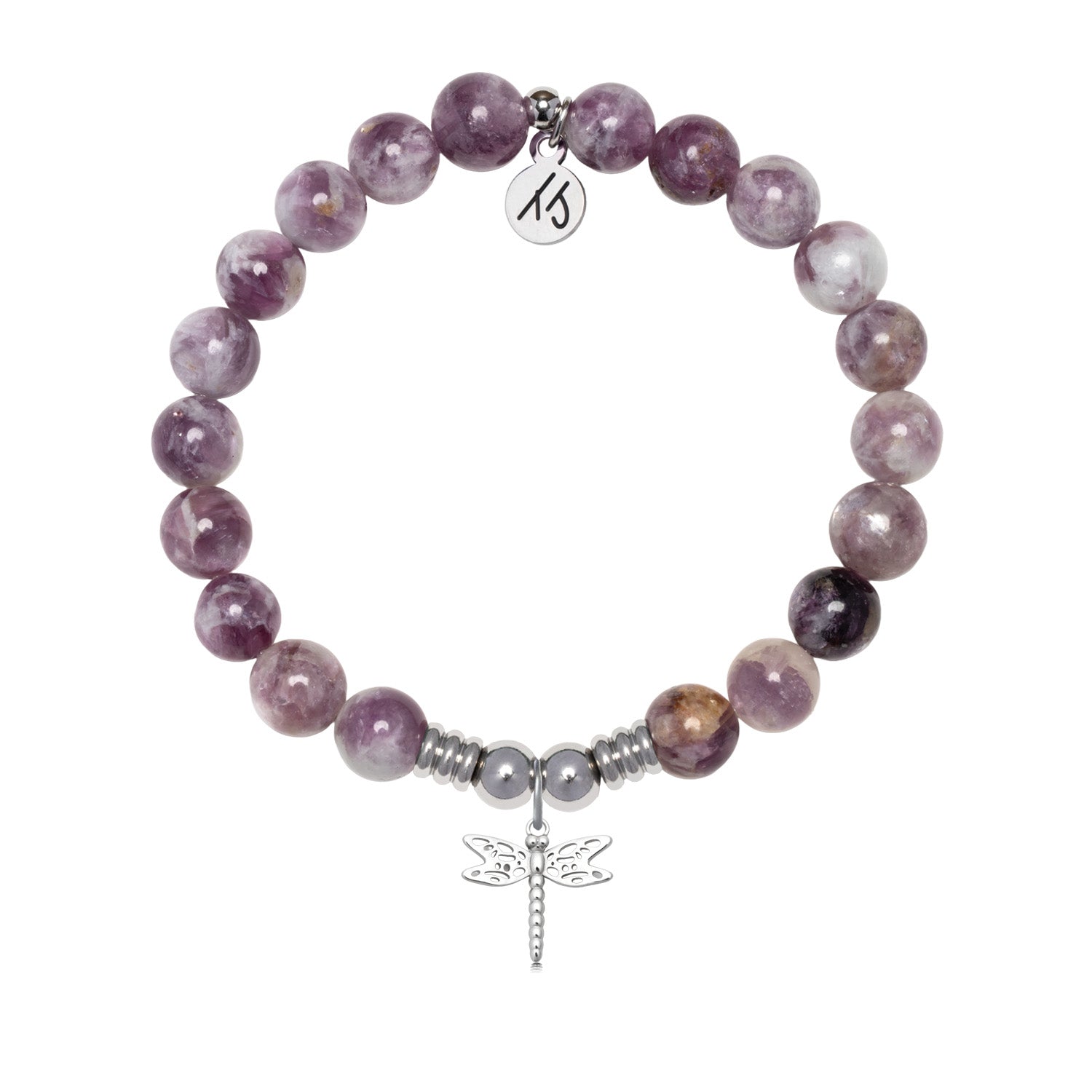 Dragonfly Charm with Lepidolite Quartz Gemstone Bracelet