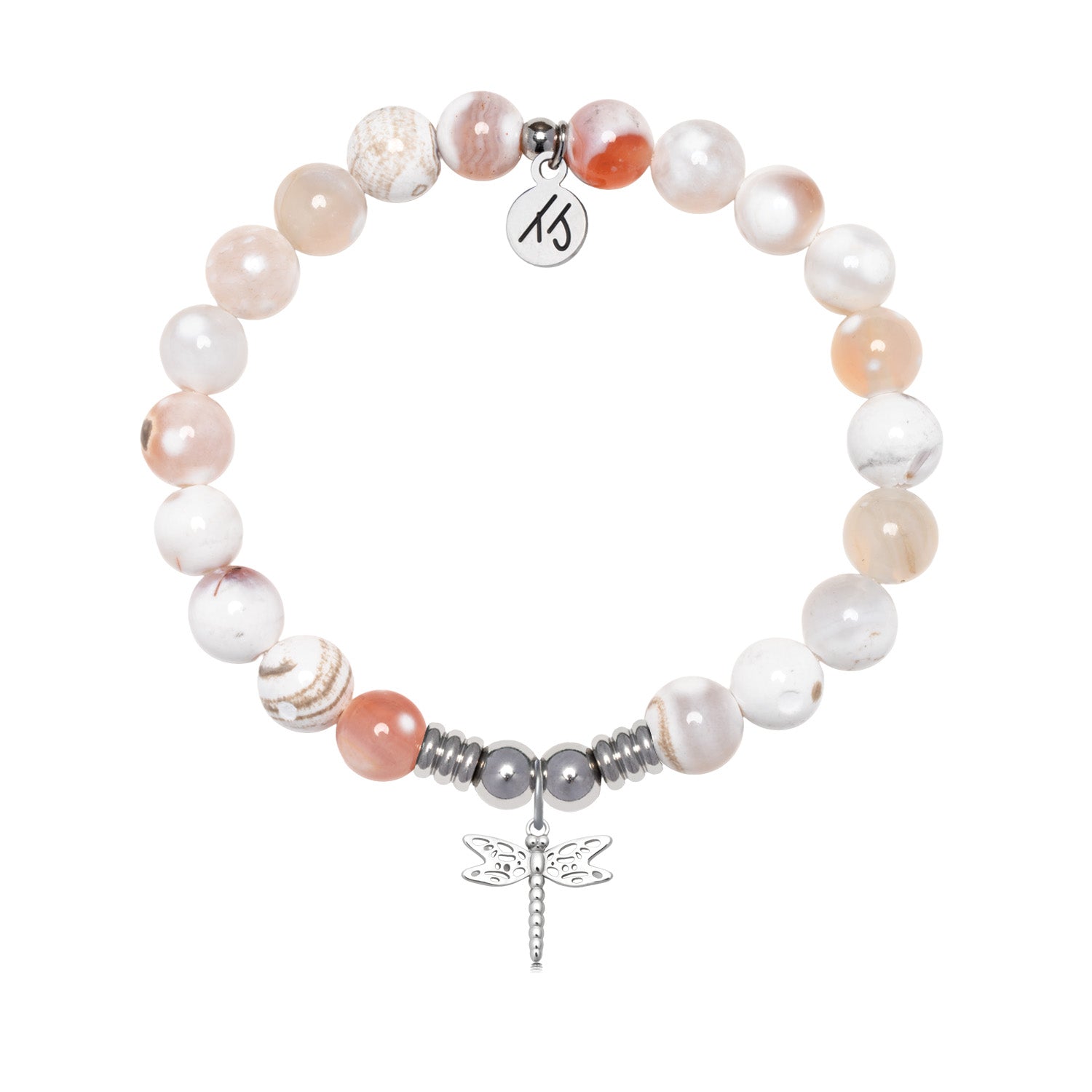 Dragonfly Charm with White Natural Agate Gemstone Bracelet