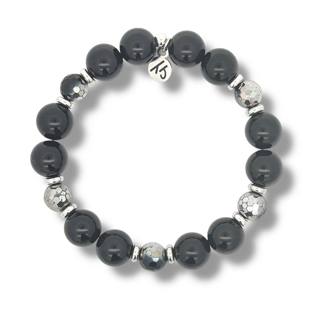 Dual Essence Collection- Onyx & Black Silver Agate Gemstone Bracelet