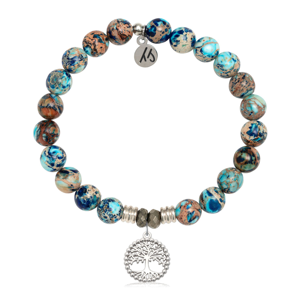 Earth Jasper Gemstone Bracelet with Family Tree Sterling Silver Charm