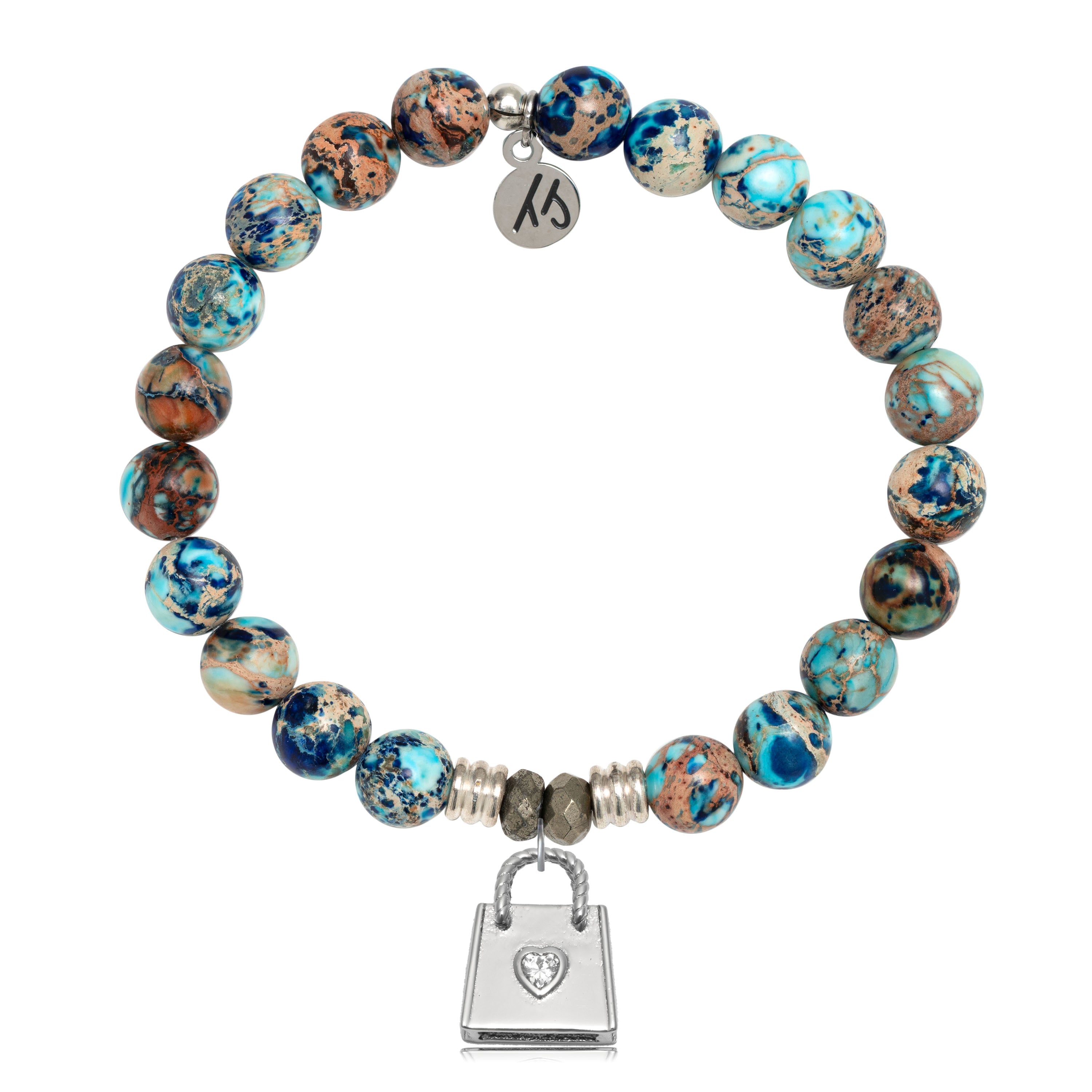Earth Jasper Gemstone Bracelet with Fashionista Sterling Silver Charm