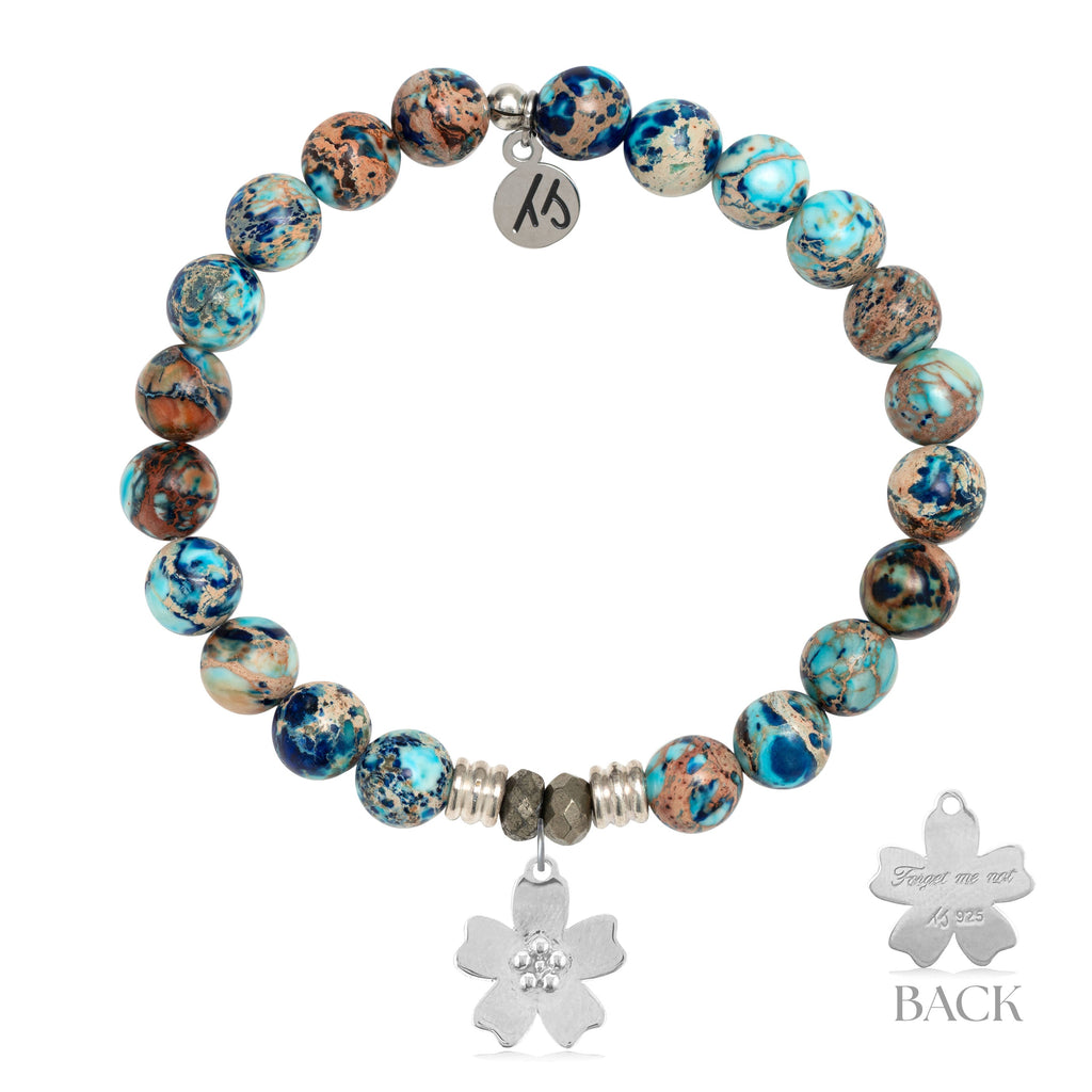 Earth Jasper Gemstone Bracelet with Forget Me Not Sterling Silver Charm