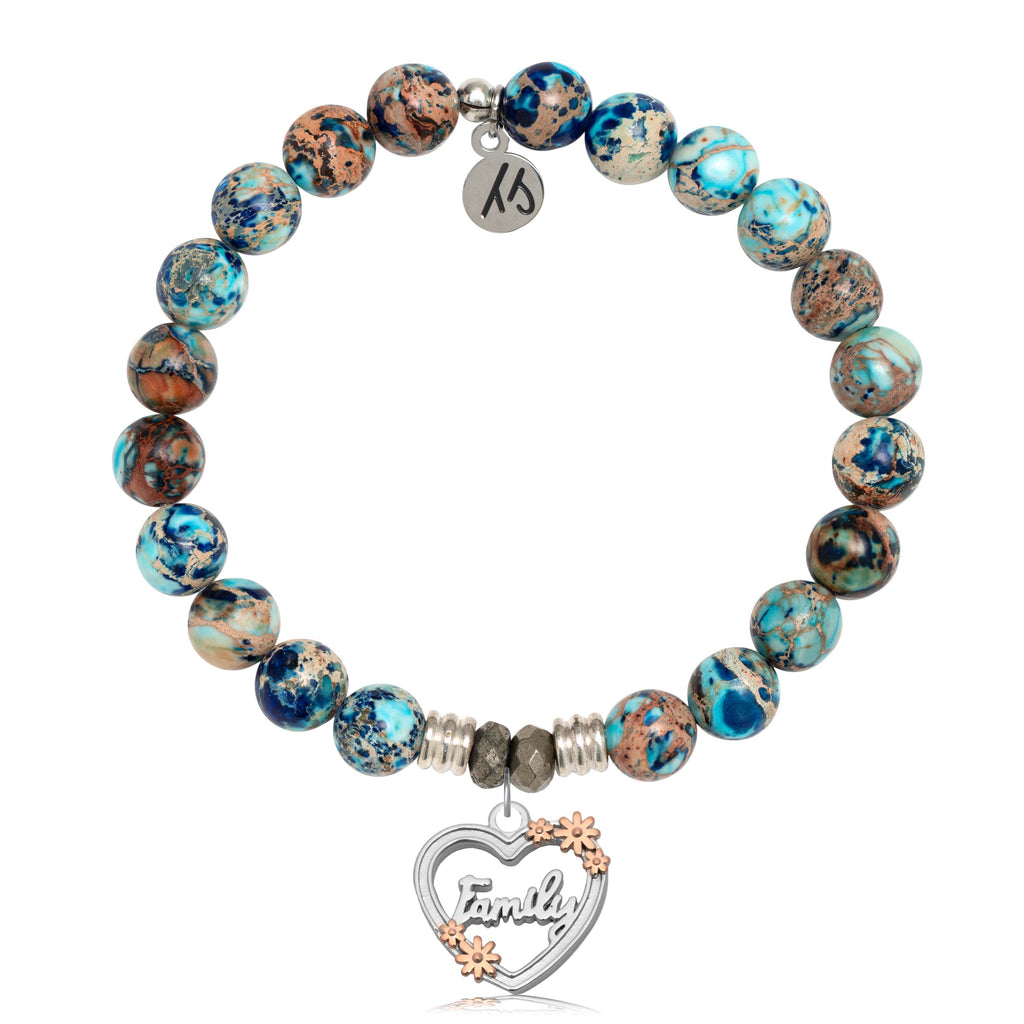 Earth Jasper Gemstone Bracelet with Heart Family Sterling Silver Charm