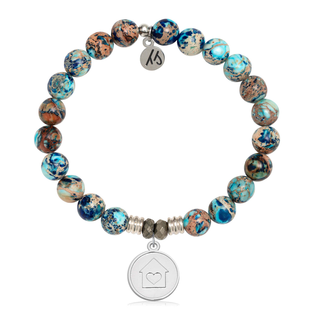 Earth Jasper Gemstone Bracelet with Home is Where the Heart Is Sterling Silver Charm