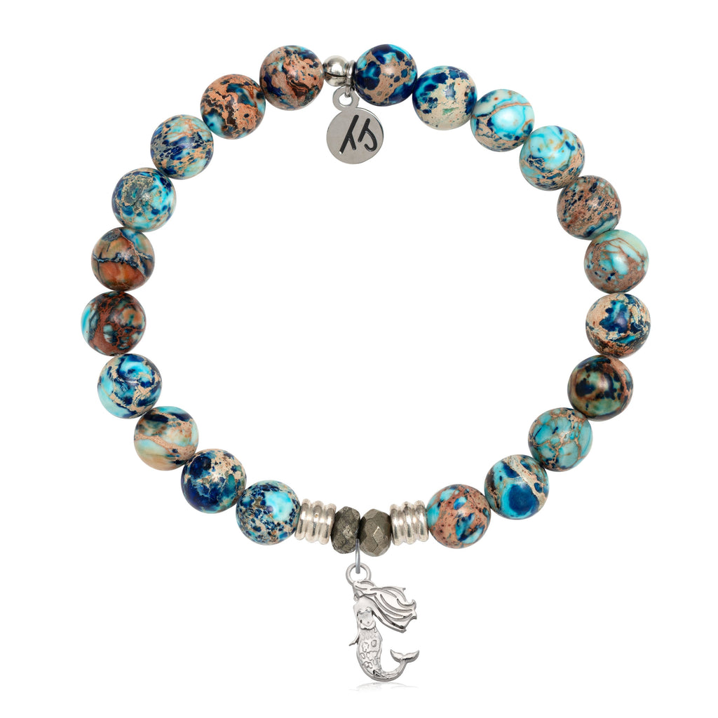 Earth Jasper Gemstone Bracelet with Mermaid Cutout Sterling Silver Charm