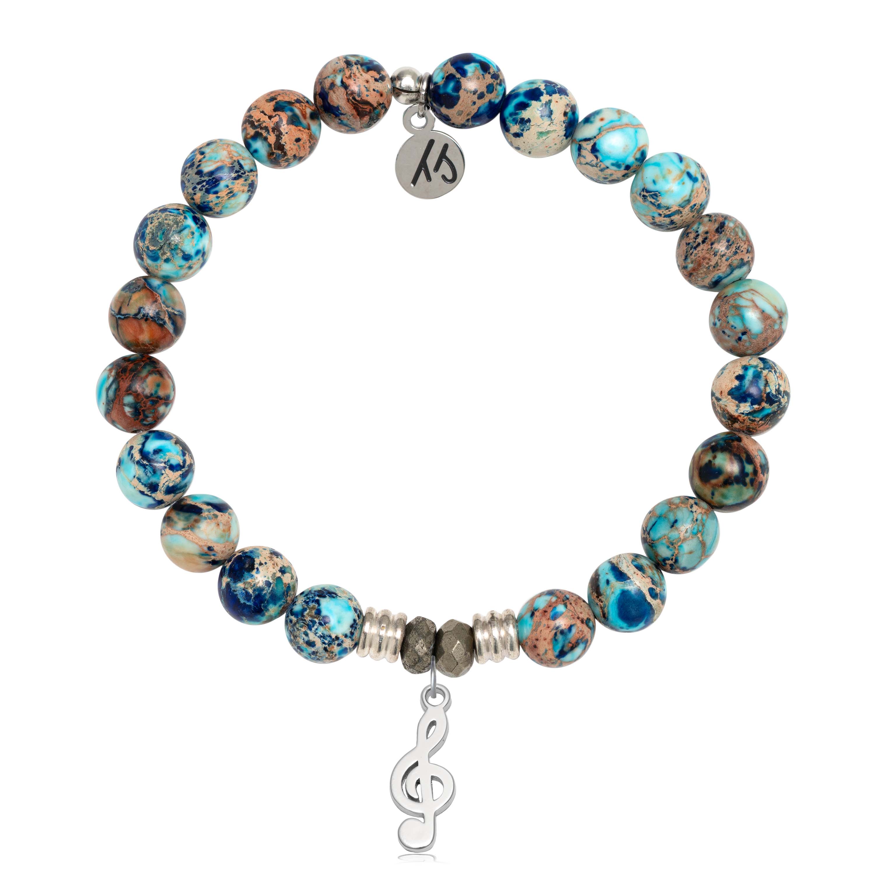 Earth Jasper Gemstone Bracelet with Music Note Sterling Silver Charm