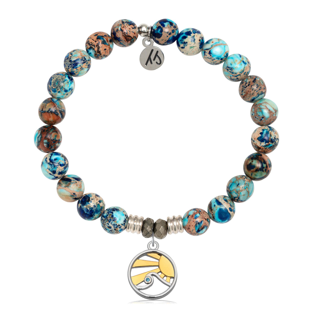 Earth Jasper Gemstone Bracelet with Rising Sun Sterling Silver Charm