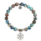 Earth Jasper Gemstone Bracelet with Snowflake Opal Sterling Silver Charm