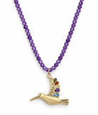 Exclusive Sterling Silver Gold Plated Hummingbird Charm with Amethyst Necklace