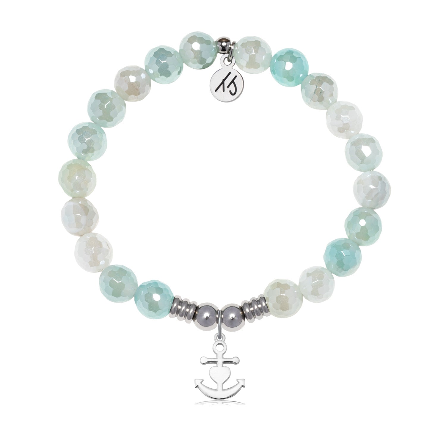 Faith Hope Love Charm with Aqua Agate Gemstone Bracelet