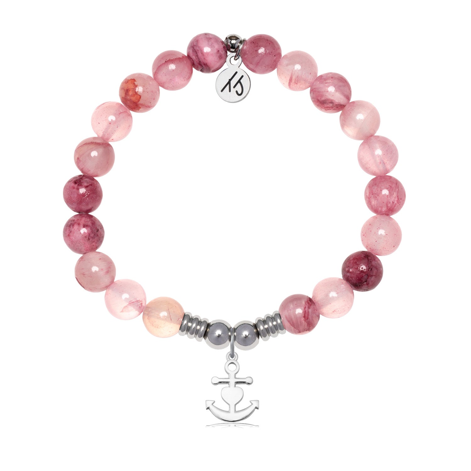 Faith Hope Love Charm with Pink Chalcedony Gemstone Bracelet