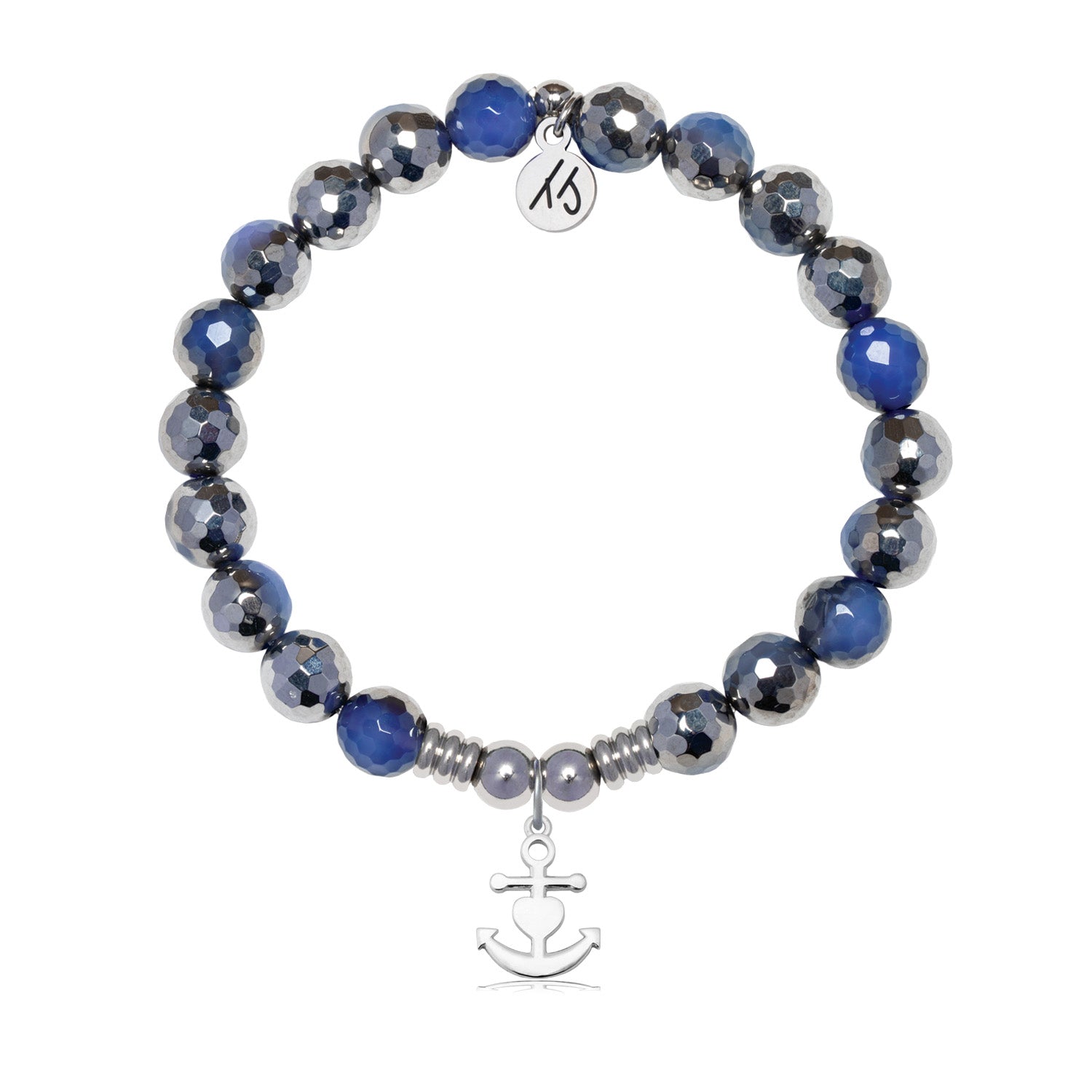 Faith Hope Love Charm with Silver Dipped Sky Blue Agate Gemstone Bracelet