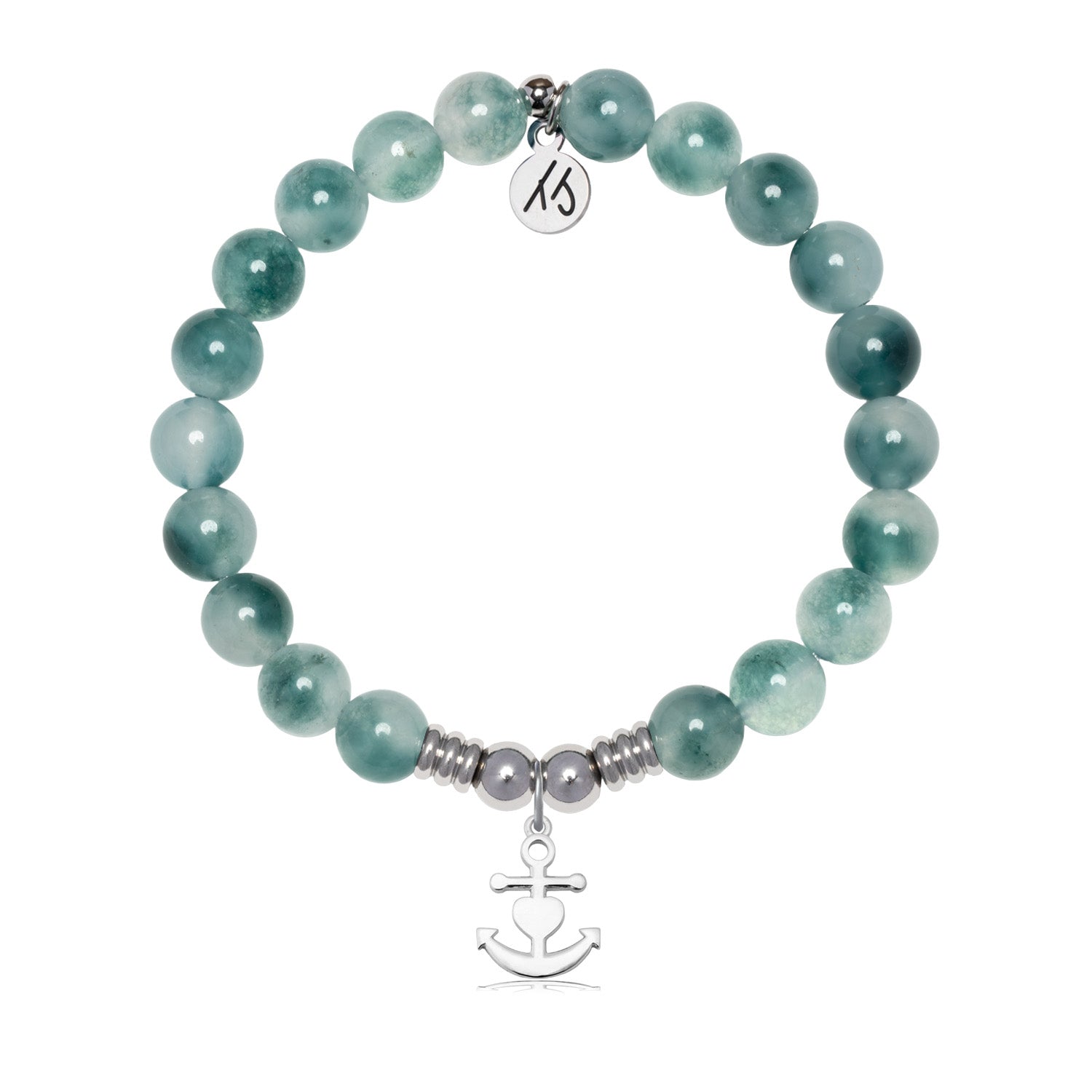 Faith Hope Love Charm with Teal White Jade Gemstone Bracelet