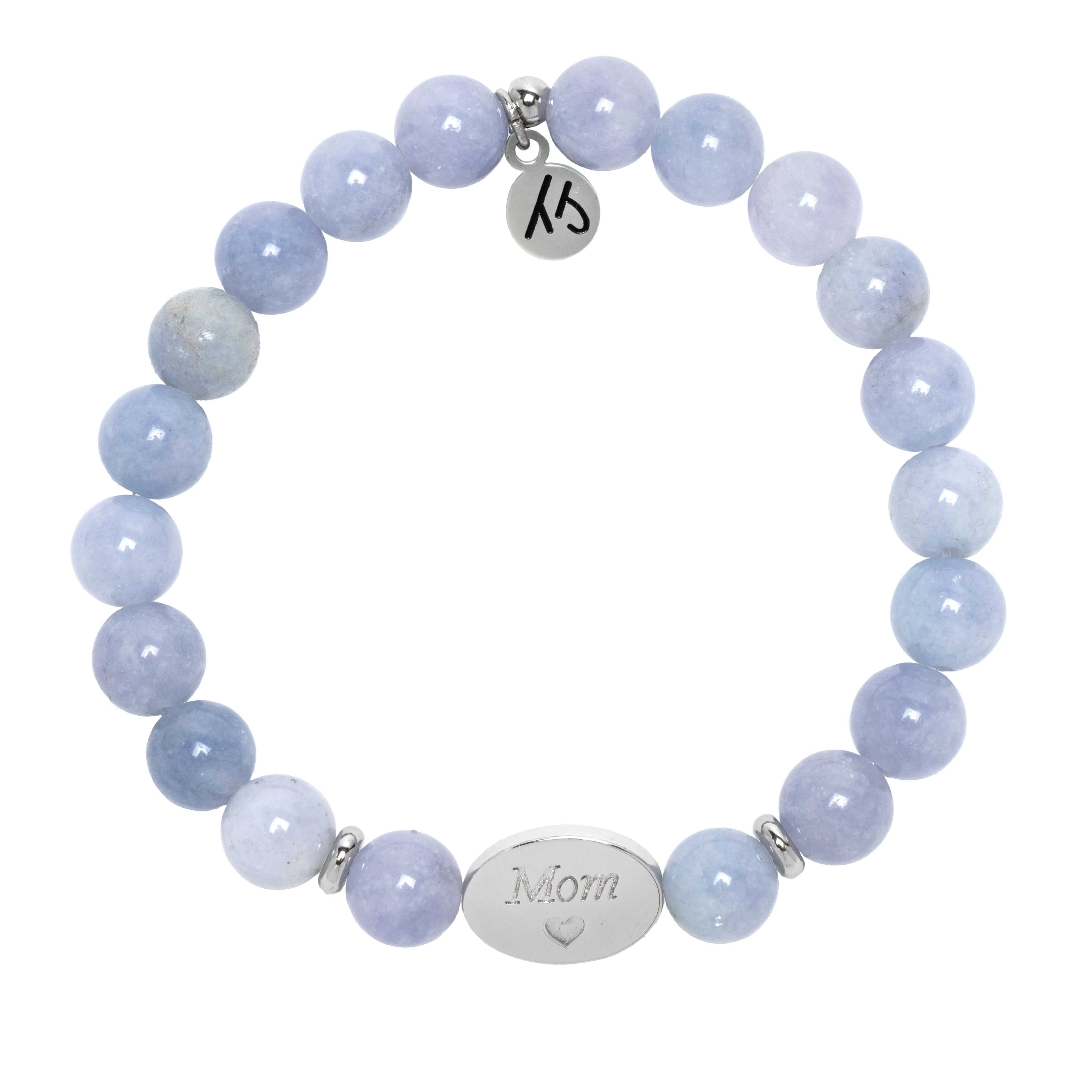 Family Bead Bracelet- Mom with Sky Blue Jade Sterling Silver Charm