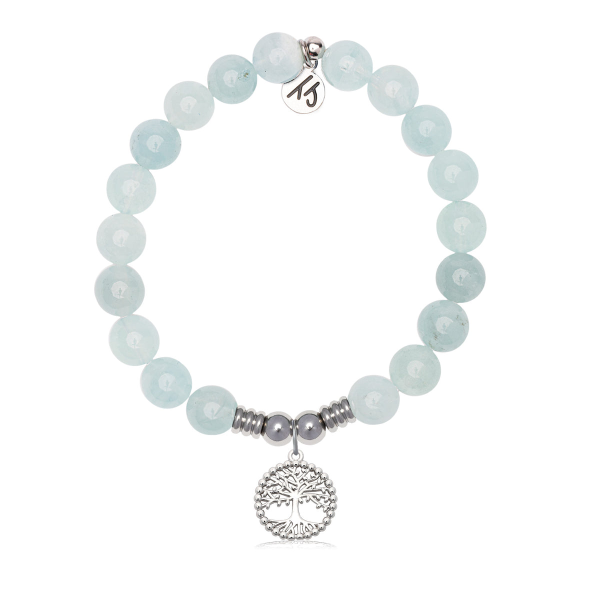 Family Tree Charm with Blue Aquamarine Jade Gemstone Bracelet