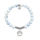 Family Tree Charm with Light Blue White Agate Gemstone Bracelet