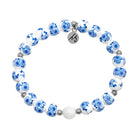 Floral Moments Bracelet- Blue Painted Porcelain Beads With Silver