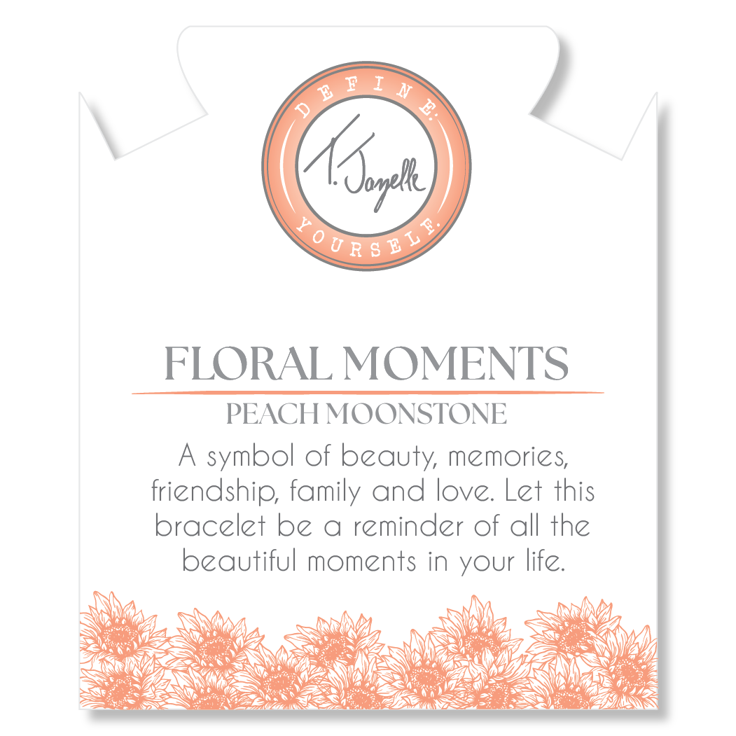 Floral Moments Bracelet- Peach Moonstone and Sunflower Painted Porcelain Beads