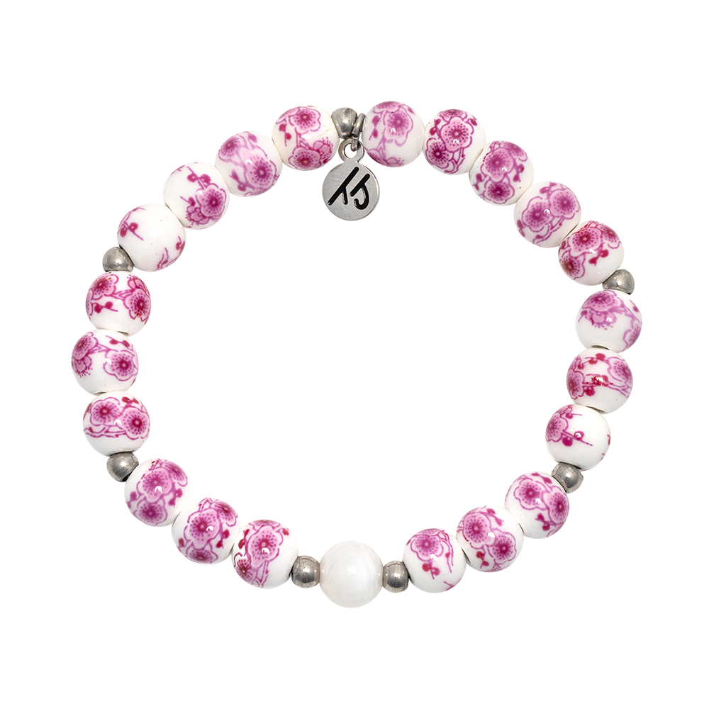 Floral Moments Bracelet- Pink Painted Porcelain Beads