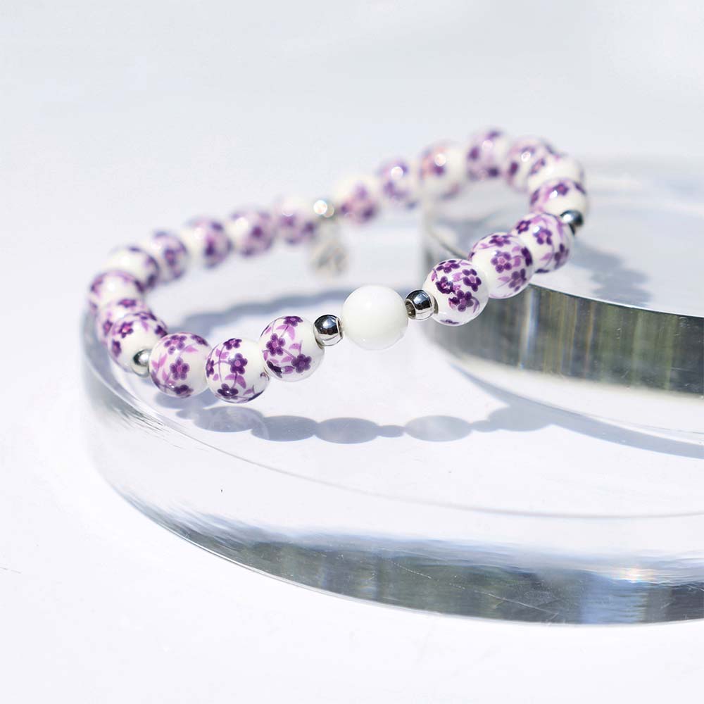 Floral Moments Bracelet- Purple Painted Porcelain Beads