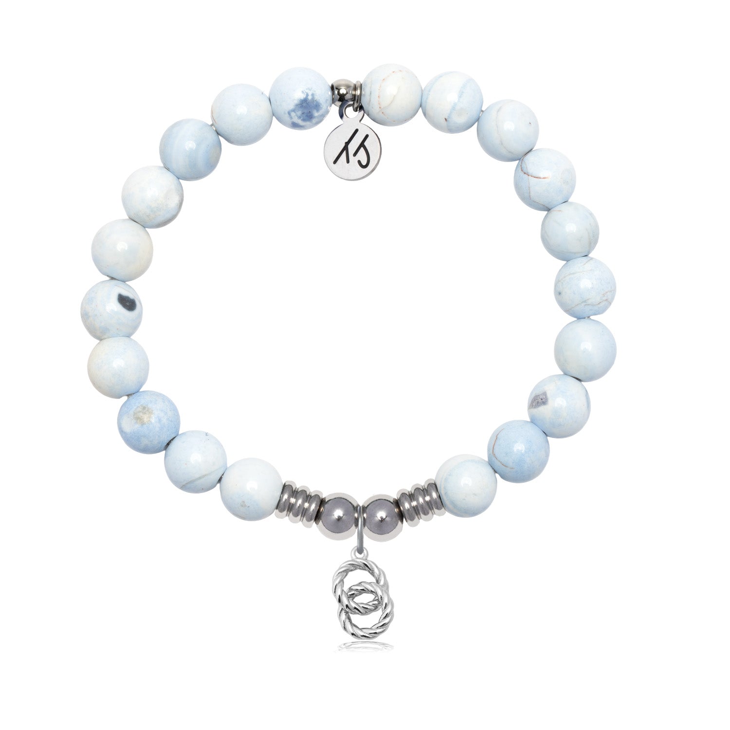 Forever Connected Charm with Light Blue White Agate Gemstone Bracelet
