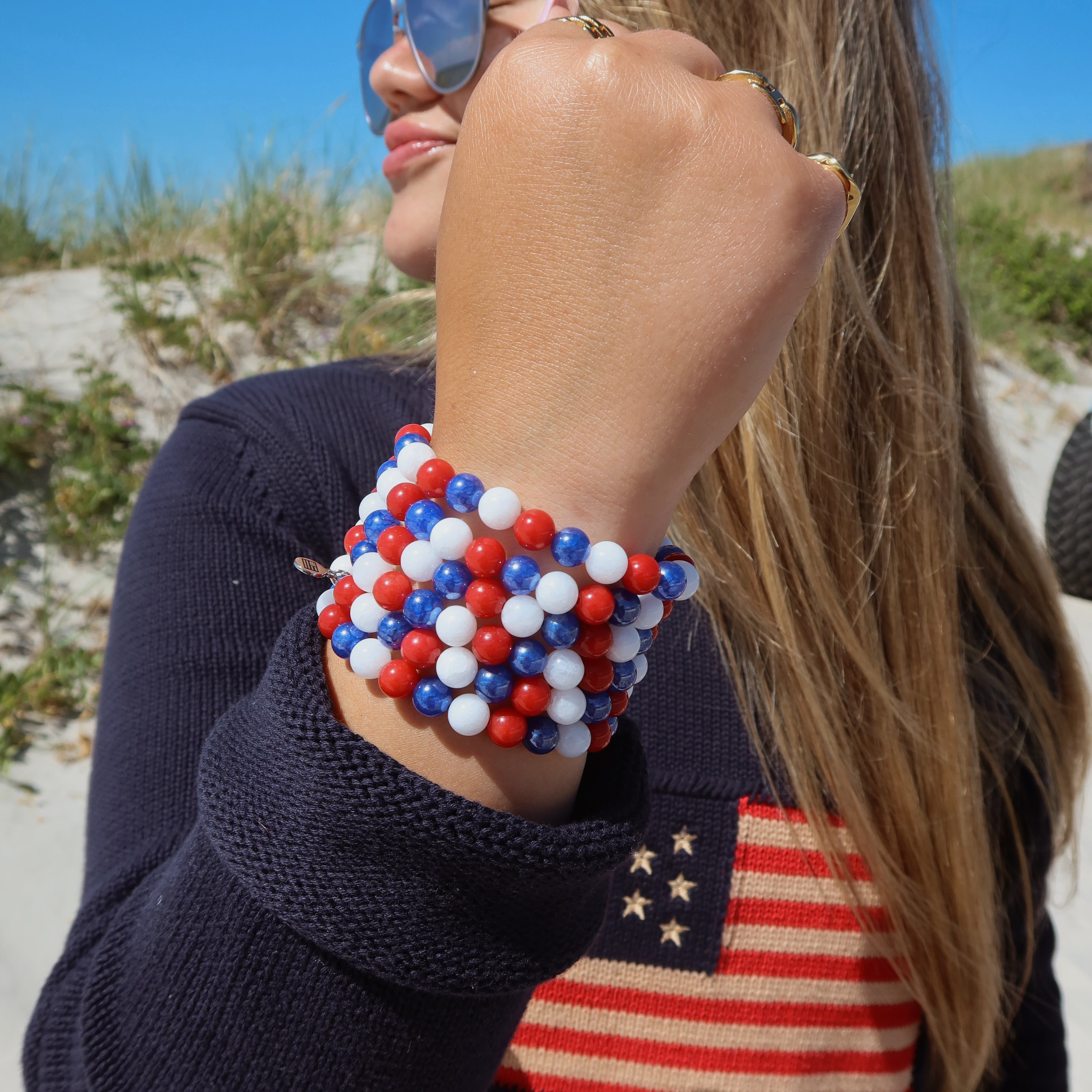 Freedom Bracelet with Red Jade + Blue Agate + White Jade Gemstone Bracelet