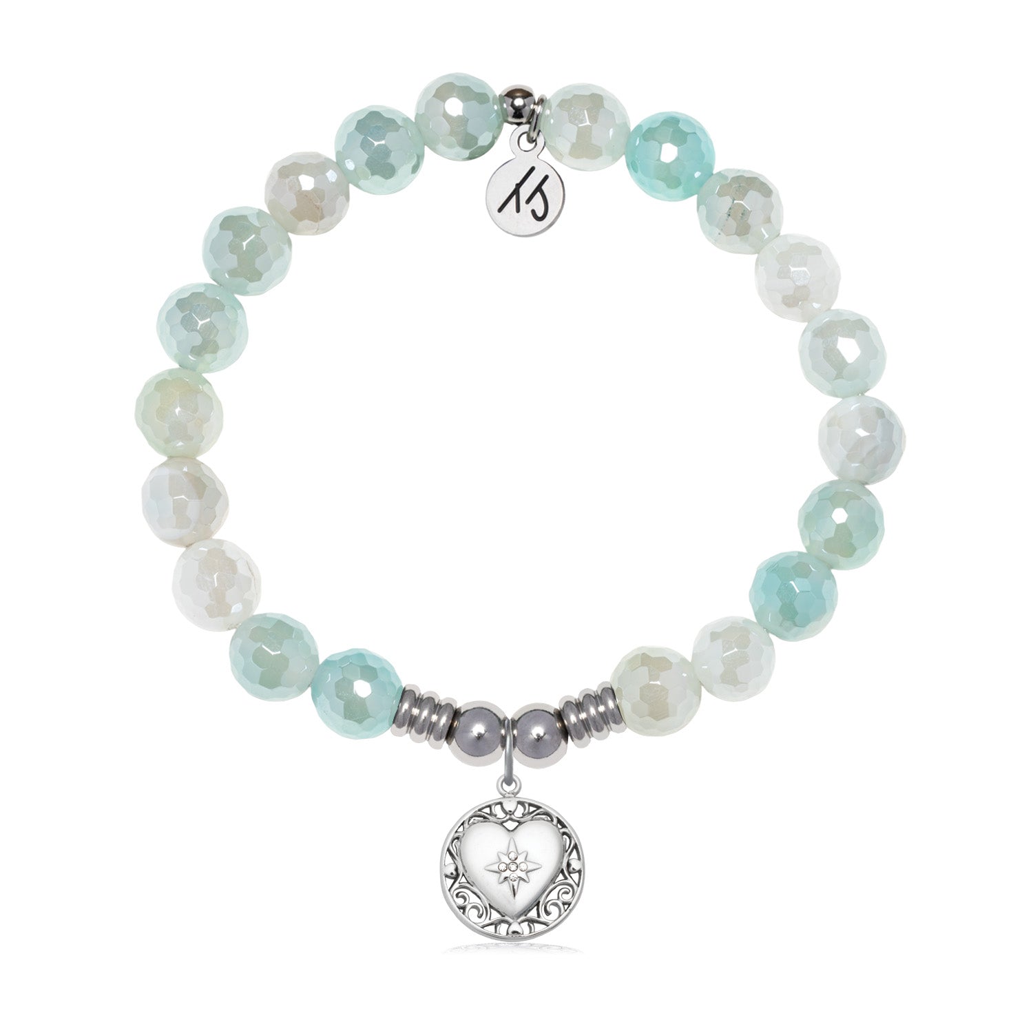 Friendship Heart Charm with Aqua Agate Gemstone Bracelet