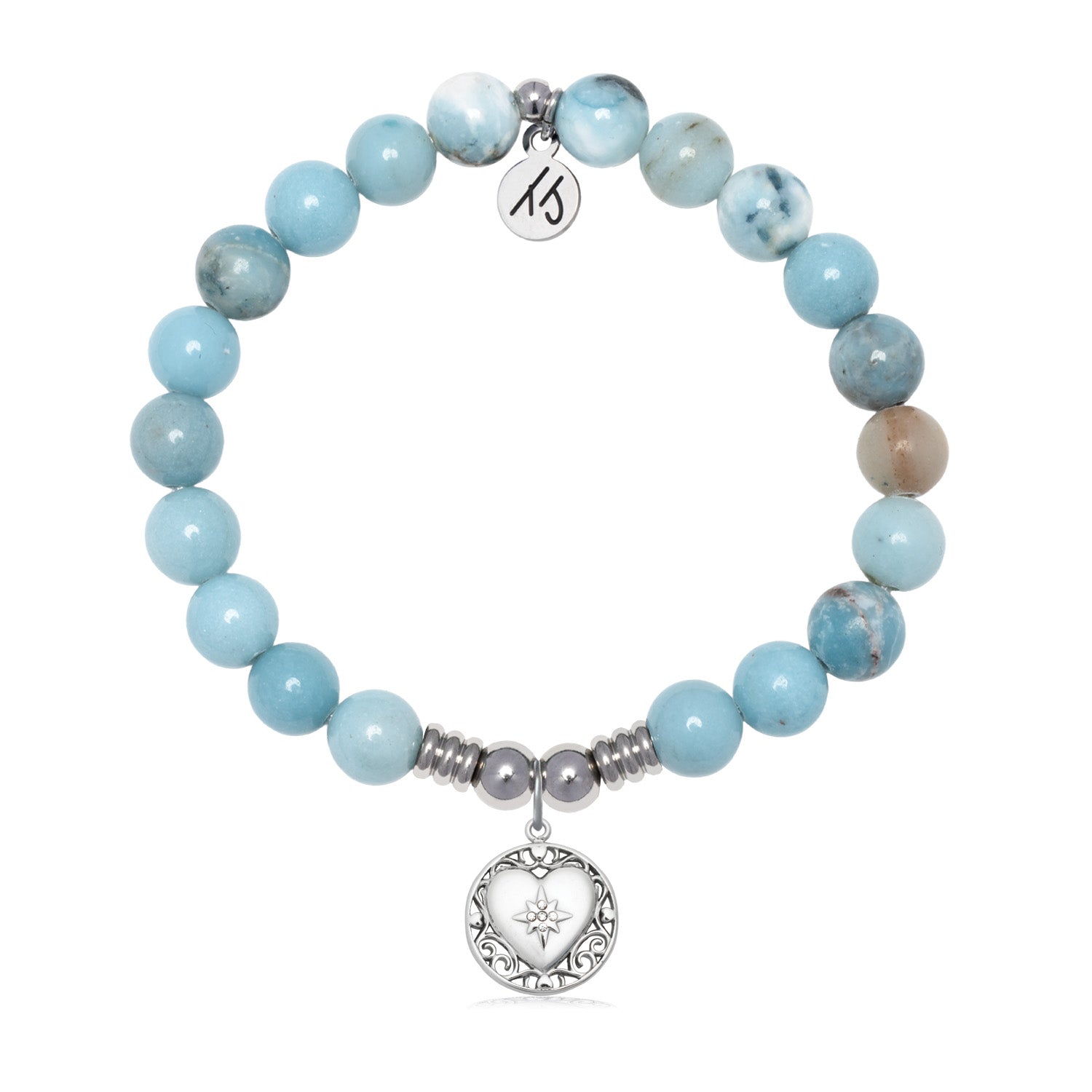 Friendship Heart Charm with Larimar Jasper Gemstone Bracelet