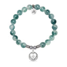 Friendship Heart Charm with Teal White Jade Gemstone Bracelet