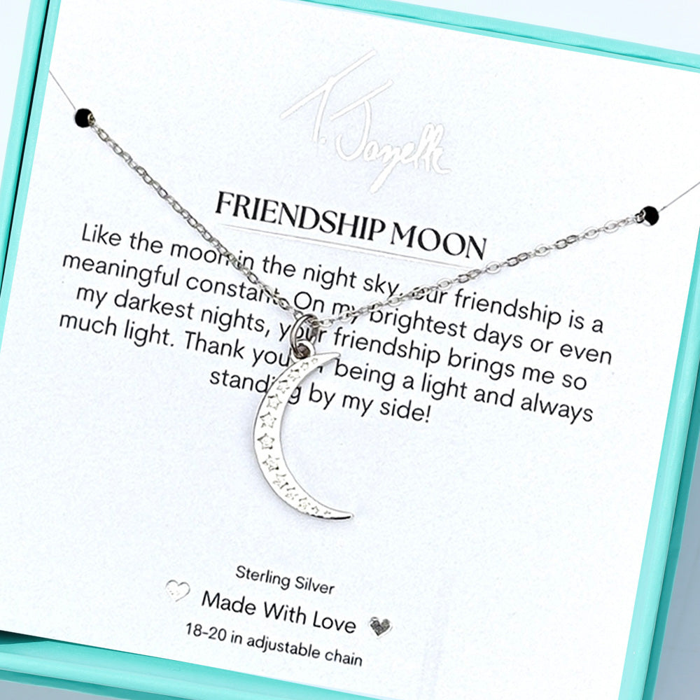 Friendship Moon Sterling Silver Charm Necklace