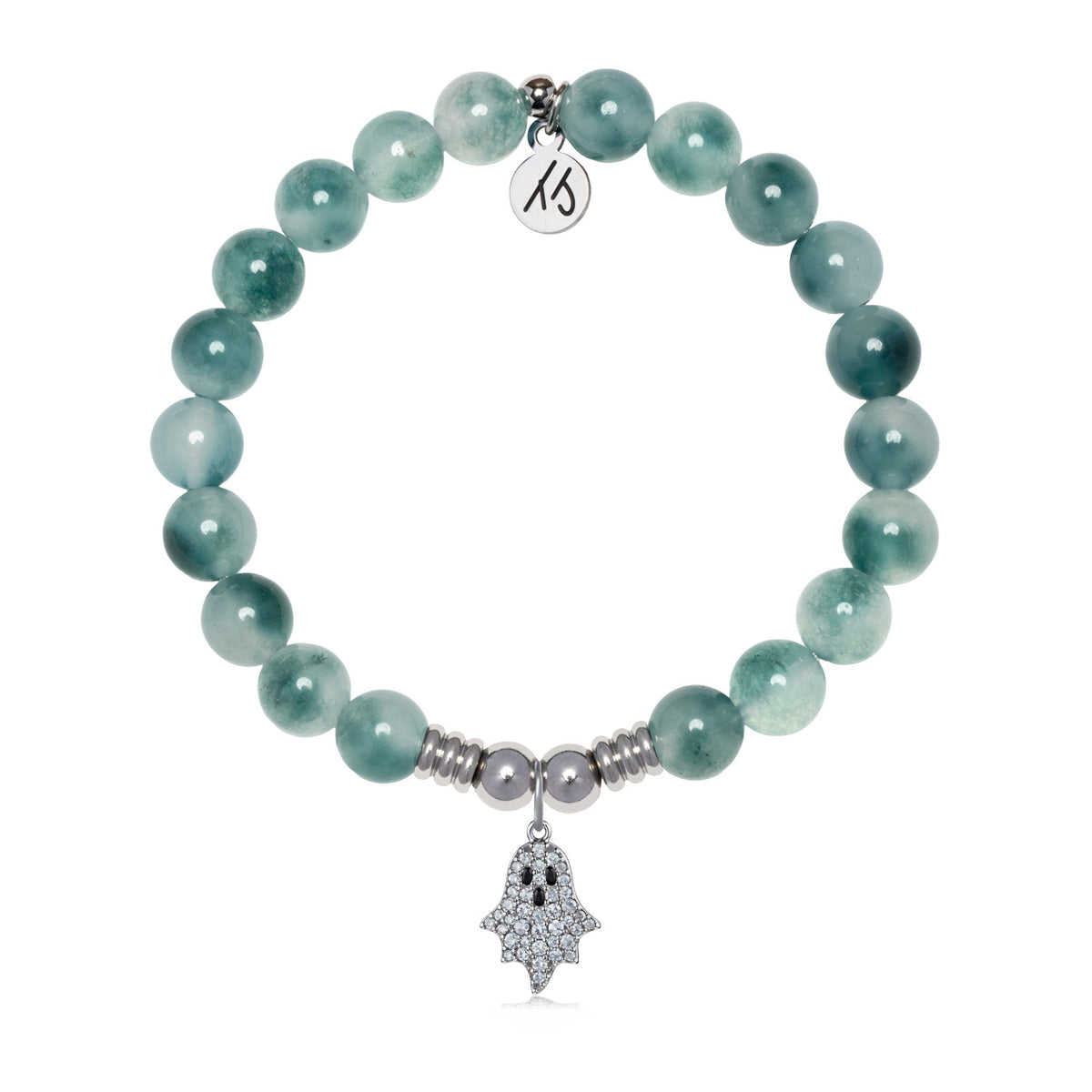 Ghost Charm with Teal White Jade Gemstone Bracelet