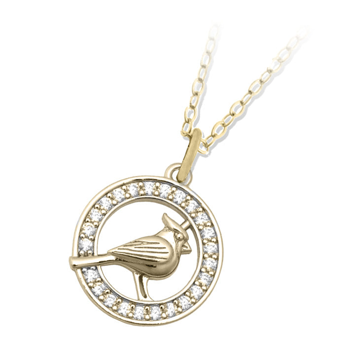 Gold Cardinal White CZ Charm Necklace