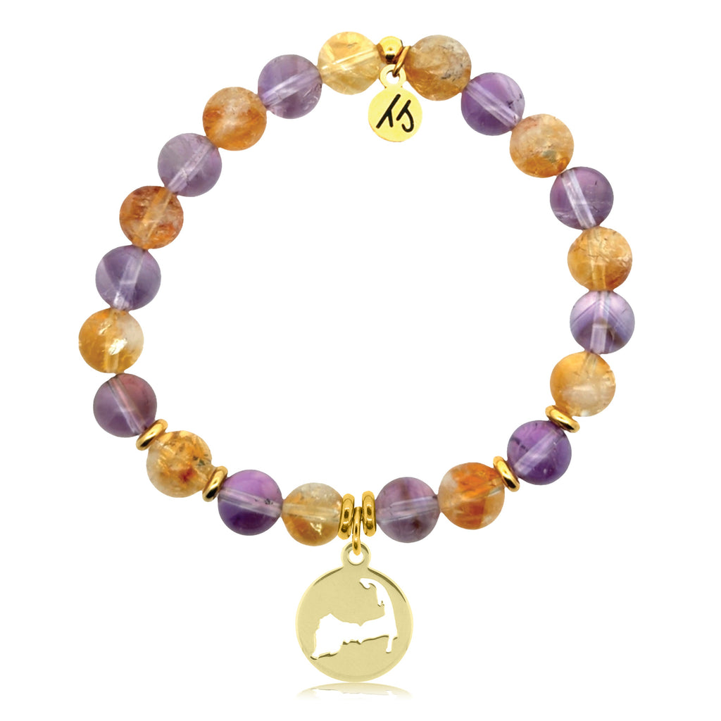 Gold Charm Collection - Amethyst Citrine Gemstone Bracelet with Cape Cod Gold Charm