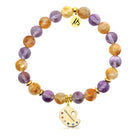 Gold Charm Collection - Amethyst Citrine Gemstone Bracelet with Create Gold Charm