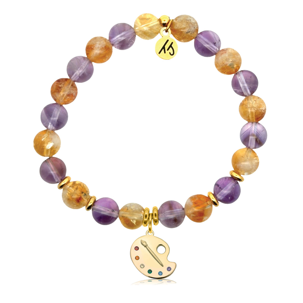 Gold Charm Collection - Amethyst Citrine Gemstone Bracelet with Create Gold Charm