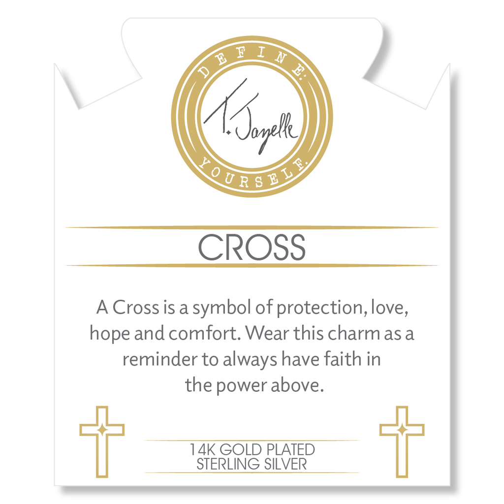 Gold Charm Collection - Amethyst Citrine Gemstone Bracelet with Cross CZ Gold Charm