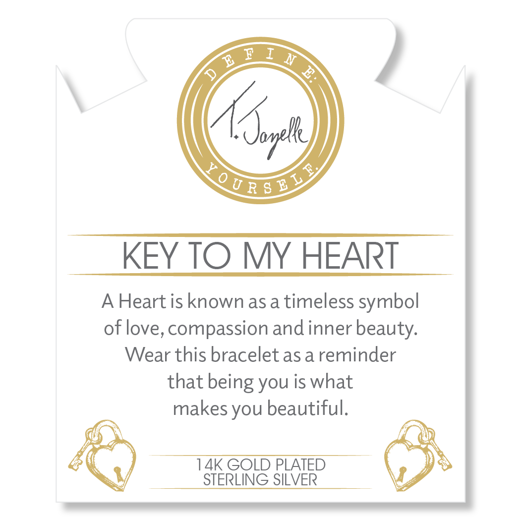 Gold Charm Collection - Amethyst Citrine Gemstone Bracelet with Key To My Heart Gold Charm