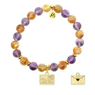 Gold Charm Collection - Amethyst Citrine Gemstone Bracelet with Love Letter Gold Charm