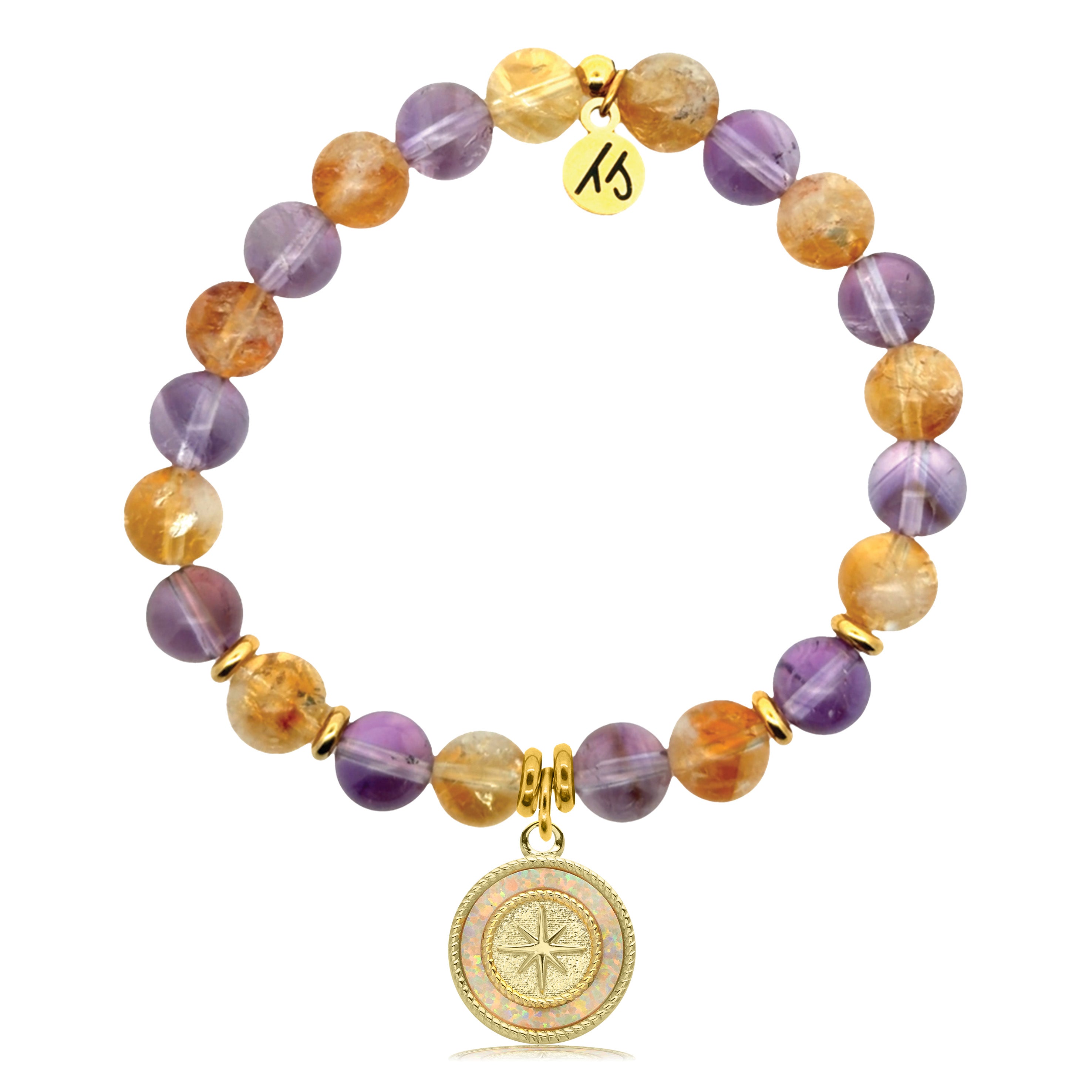 Gold Charm Collection - Amethyst Citrine Gemstone Bracelet with North Star Gold Charm