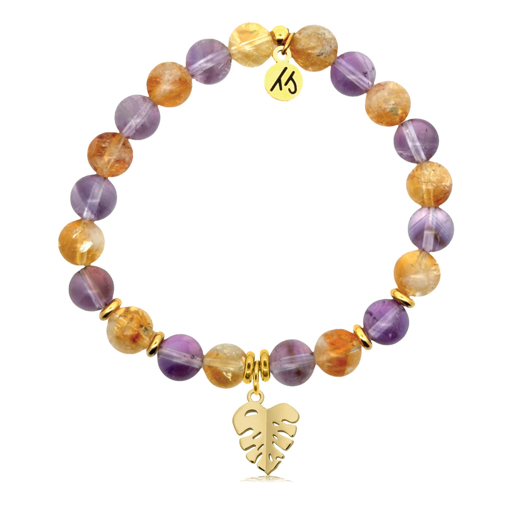 Gold Charm Collection - Amethyst Citrine Gemstone Bracelet with Paradise Gold Charm