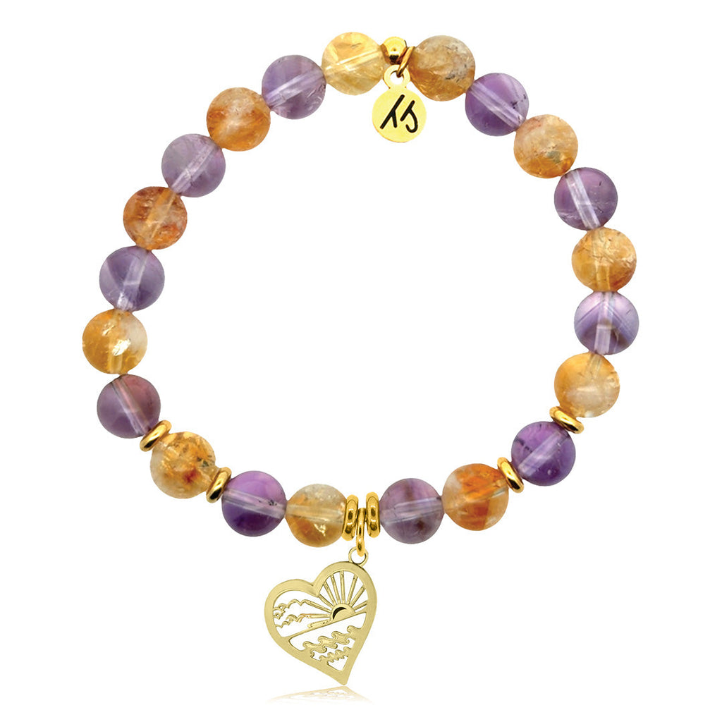 Gold Charm Collection - Amethyst Citrine Gemstone Bracelet with Seas The Day Gold Charm