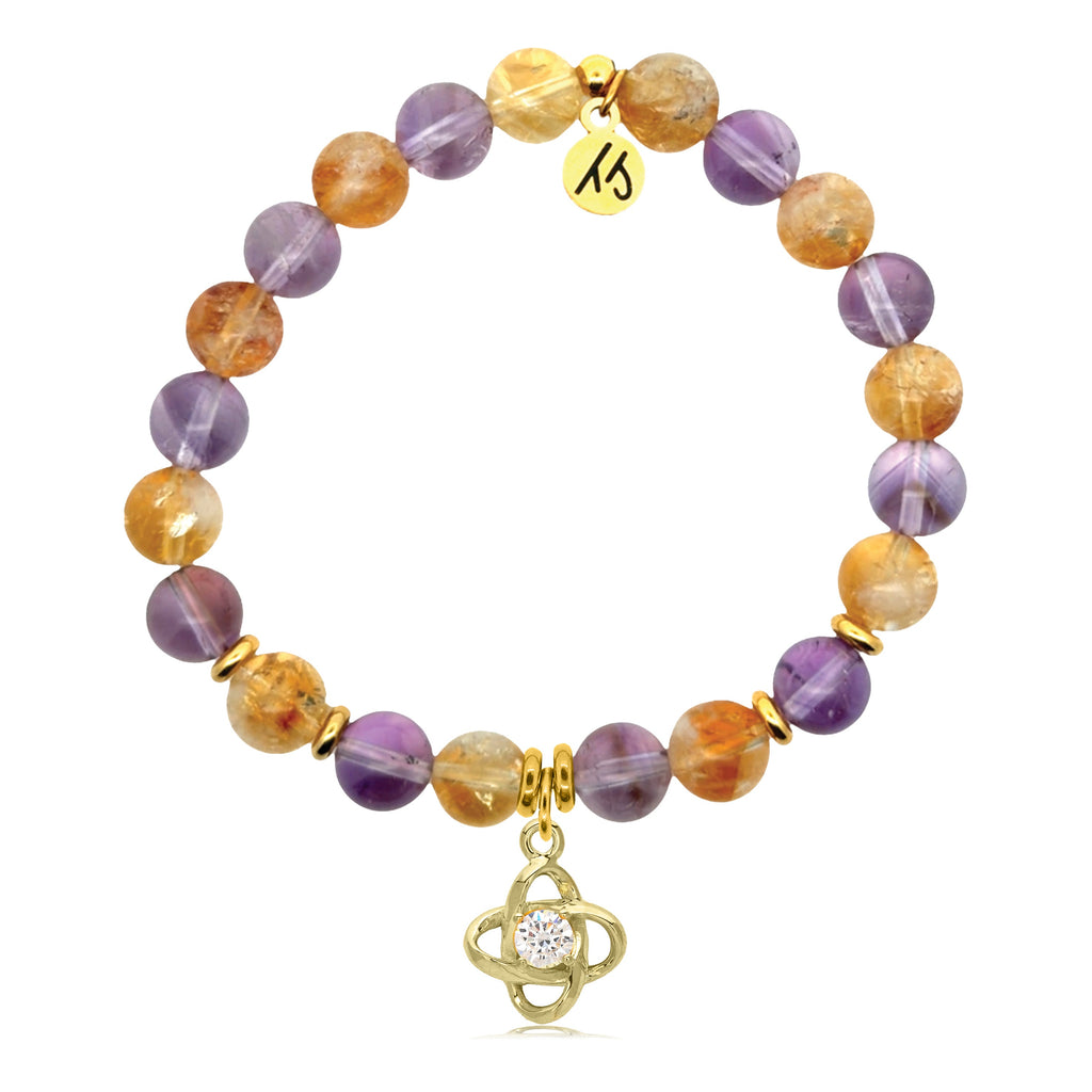 Gold Charm Collection - Amethyst Citrine Gemstone Bracelet with Stronger Together Gold Charm