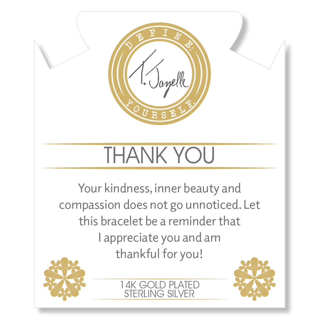 Gold Charm Collection - Amethyst Citrine Gemstone Bracelet with Thank You Flower Gold Charm